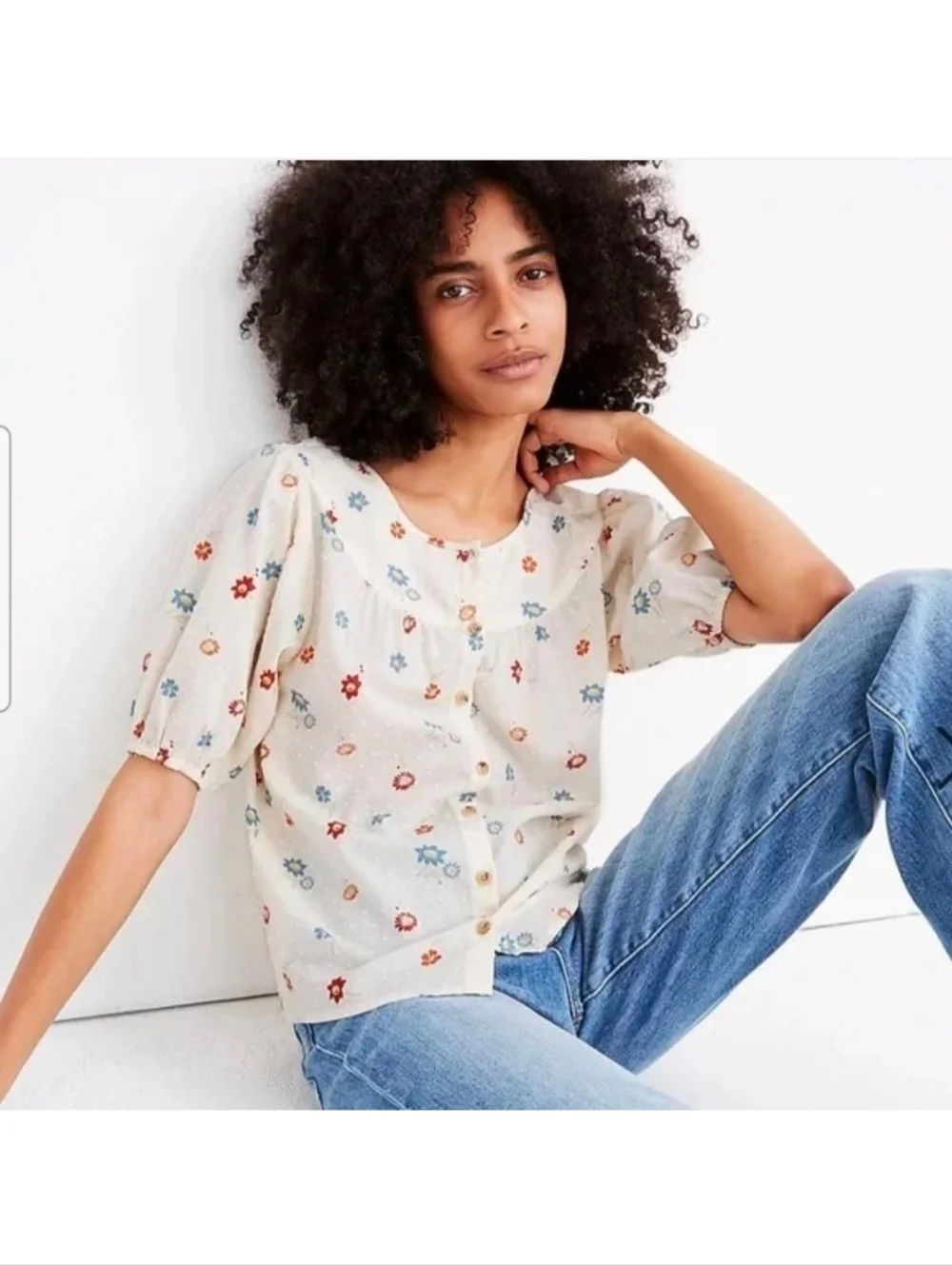 Madewell Prose Shirt in Dotted Floral Heyday Size Small Puff Sleeve Button Front
